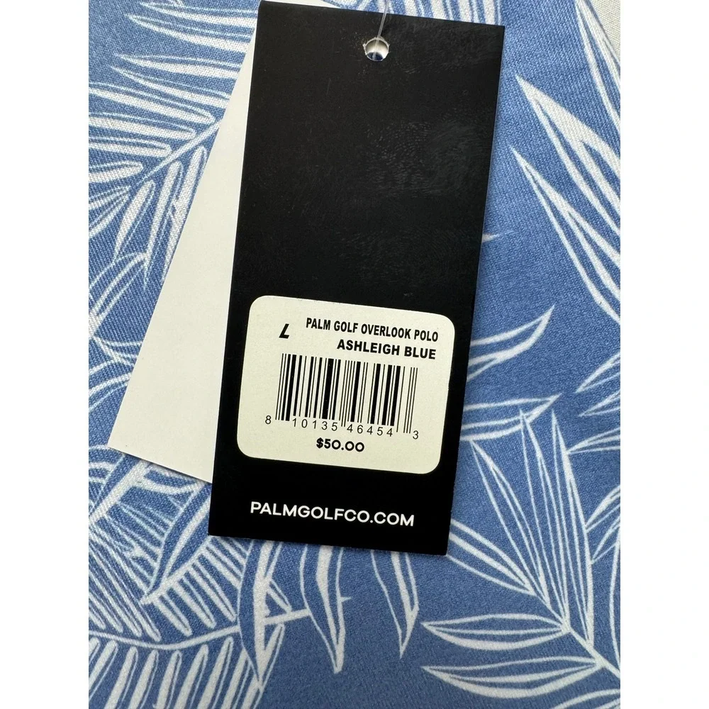 Palm Golf Co Overlook Polo Ashleigh Blue Tropical Palm Leaf Golf Shirt Mens L - Picture 3 of 13